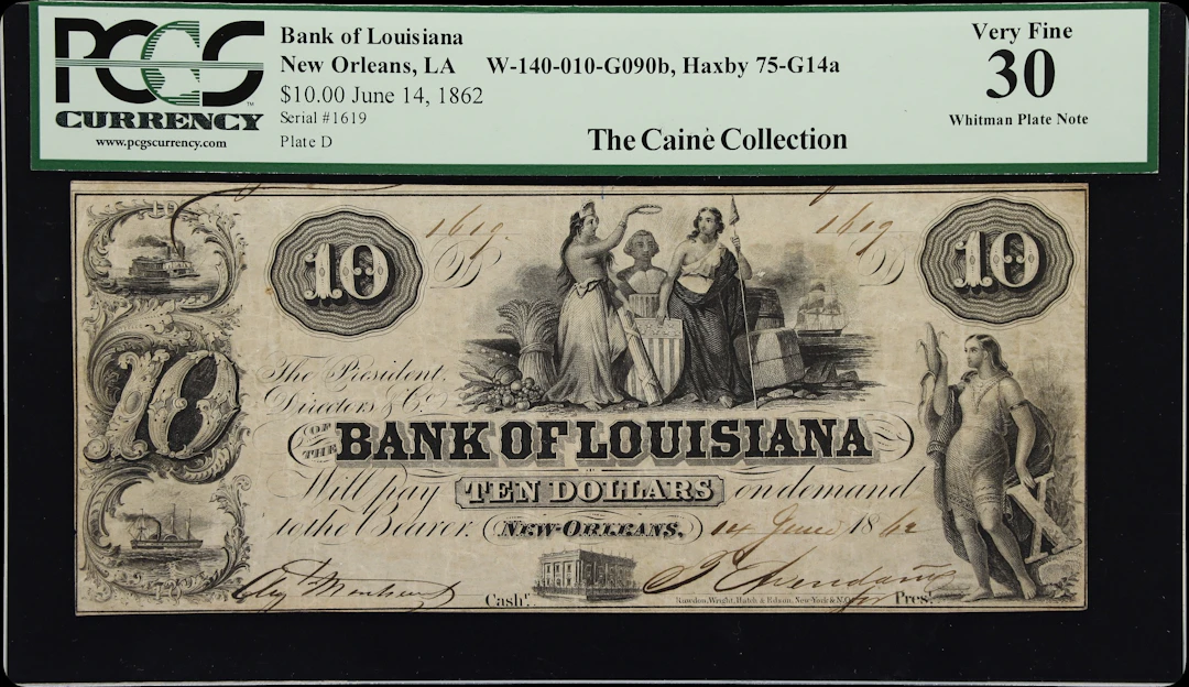 New Orleans, Louisiana. Bank of Louisiana. 1862 $10. PCGS Currency