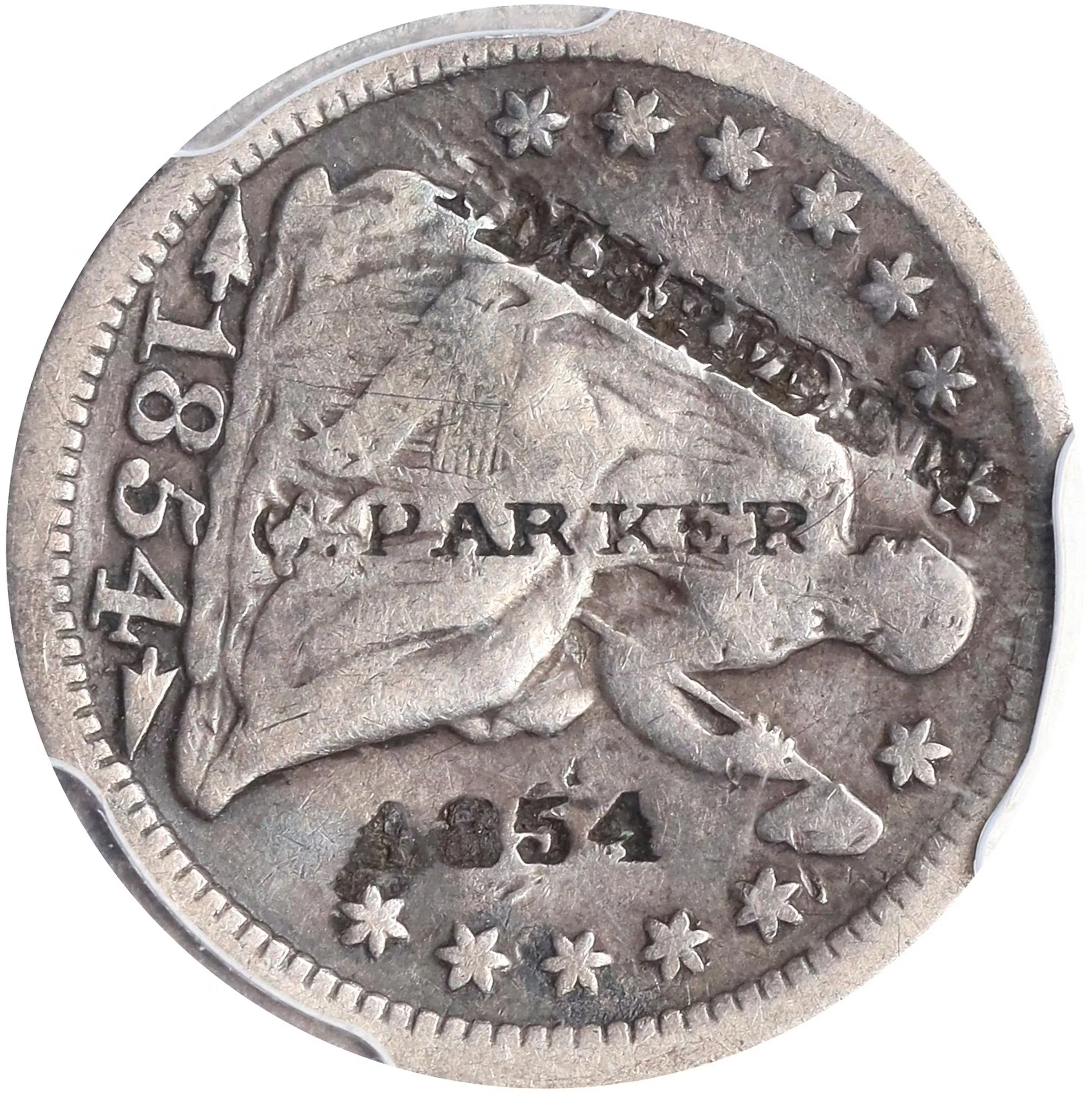 CONNECTICUT. Meriden. MERIDEN / C. PARKER / 1854 on an 1854 Arrows