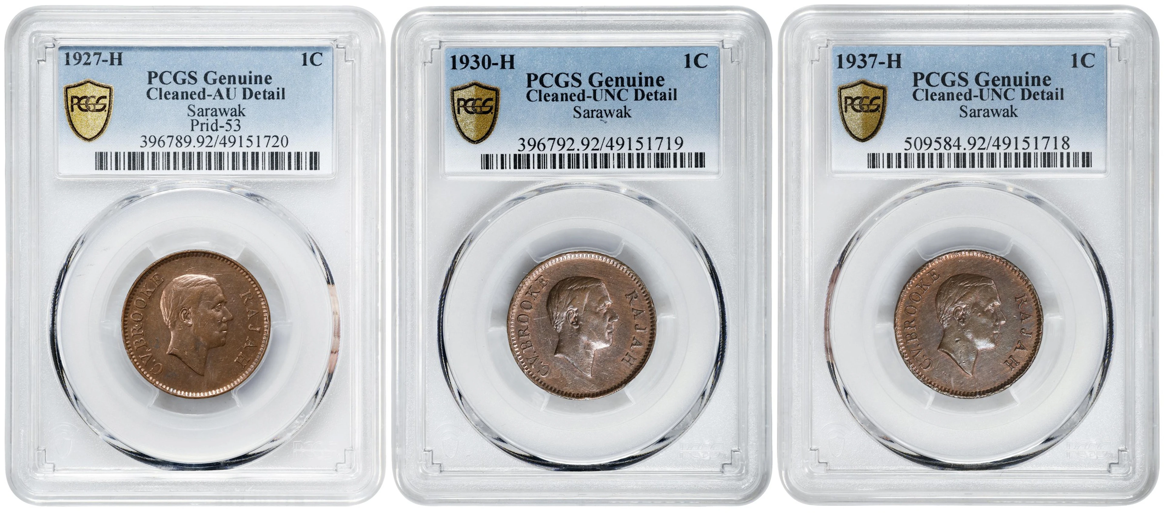 SARAWAK. Trio of Cents, 1927-37. Birmingham (Heaton) Mint. Charles