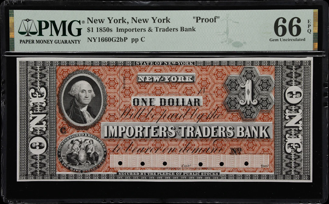 New York, New York. Importers & Traders Bank. 18xx $1. PMG Gem Uncirculated