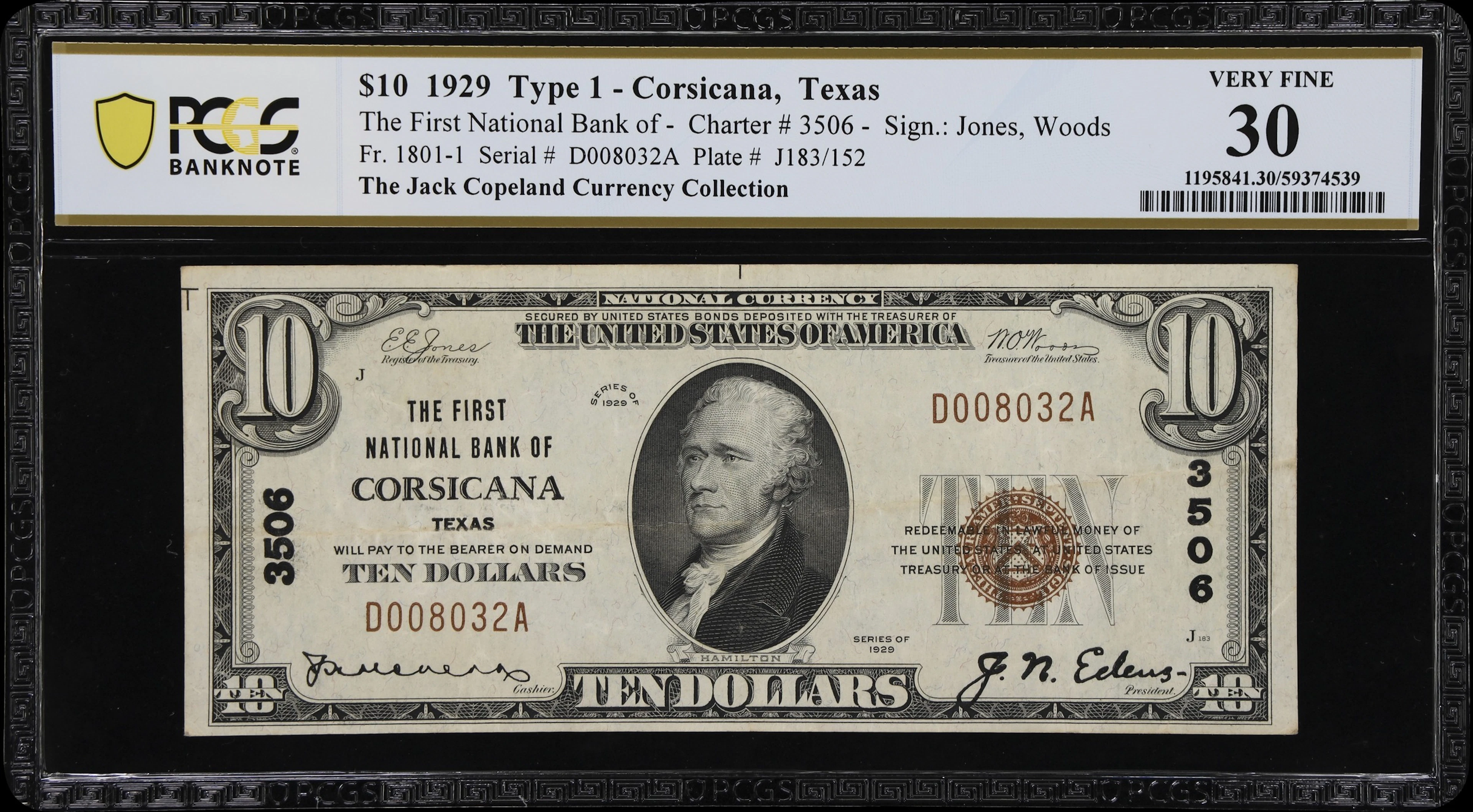 Corsicana, Texas. $10 1929 Ty. 1. Fr. 1801-1. First NB. Charter #3506.