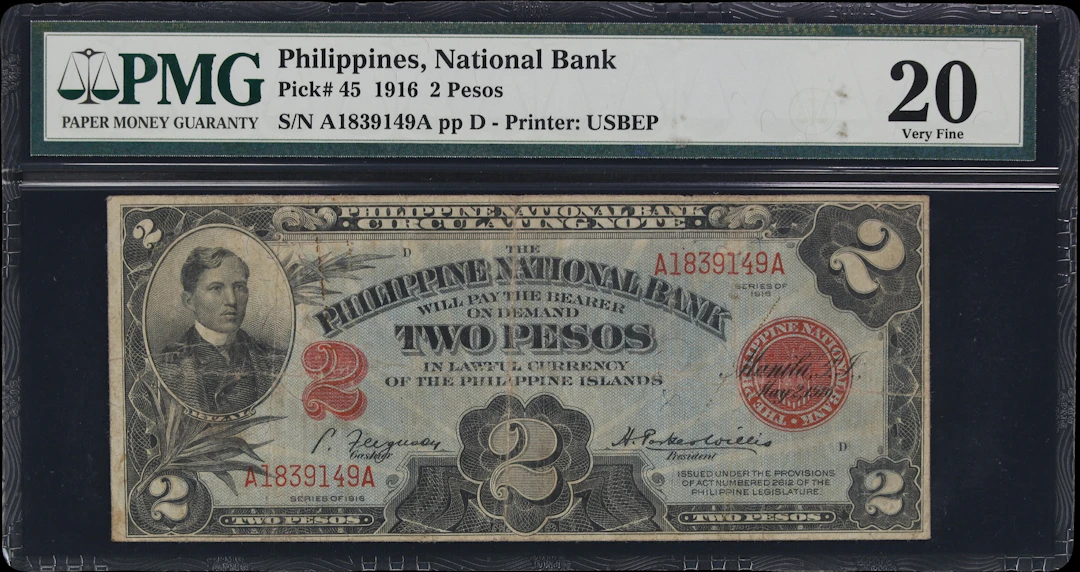 PHILIPPINES. Philippine National Bank. 2 Pesos, 1916. P-45. PMG Very Fine 20.