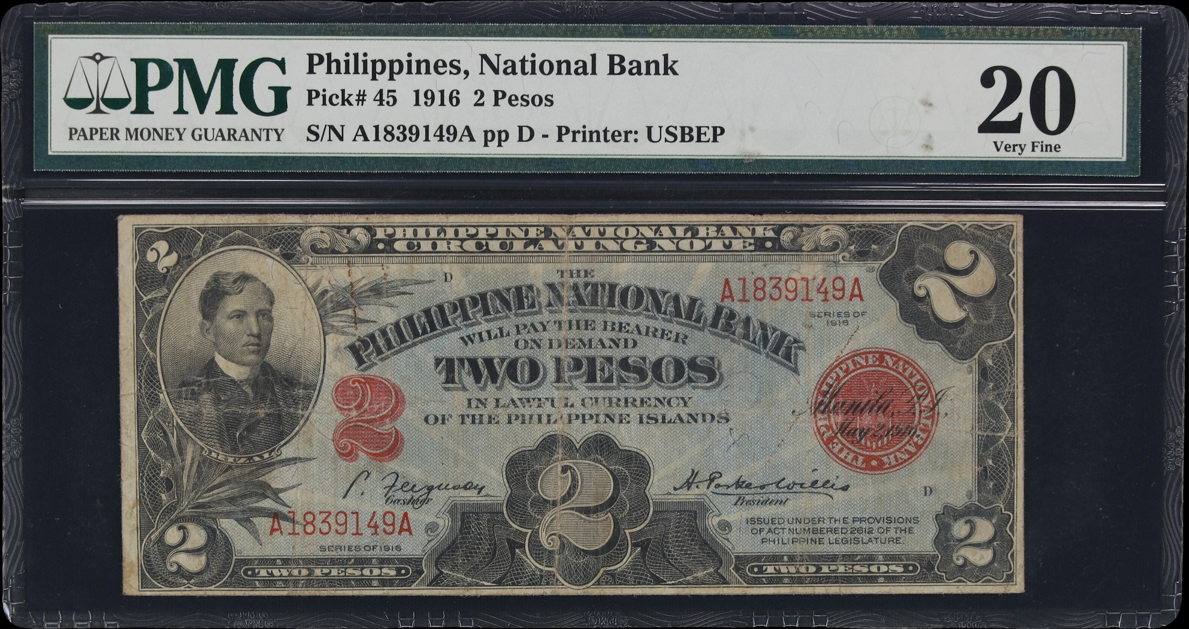 PHILIPPINES. Philippine National Bank. 2 Pesos, 1916. P-45. PMG Very Fine 20.