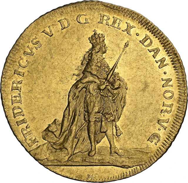 DENMARK. 2 Ducat, 1747. Copenhagen Mint. Frederik V. NGC MS-60.