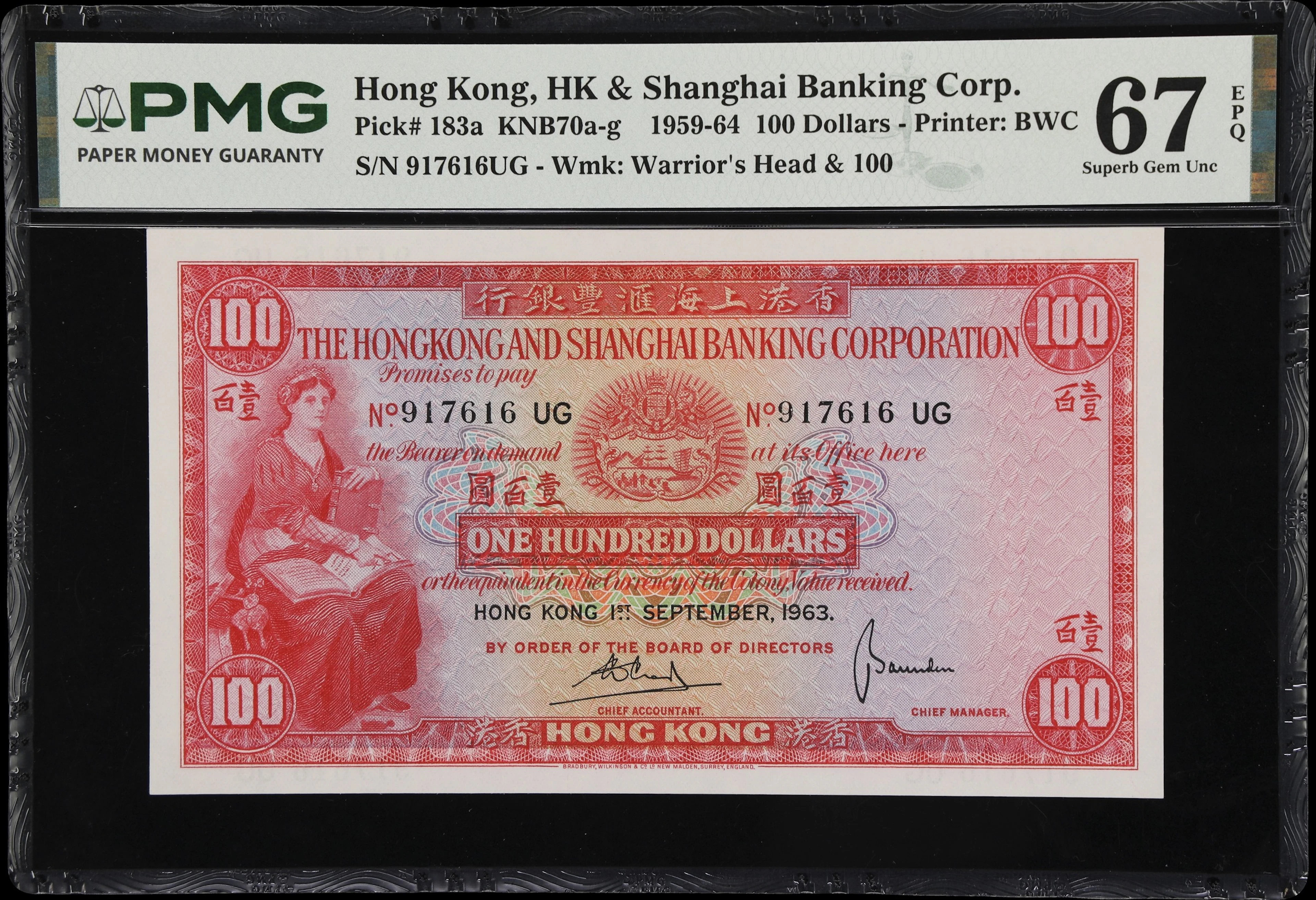 HONG KONG (SAR). Hong Kong & Shanghai Banking Corporation. 100 Dollars