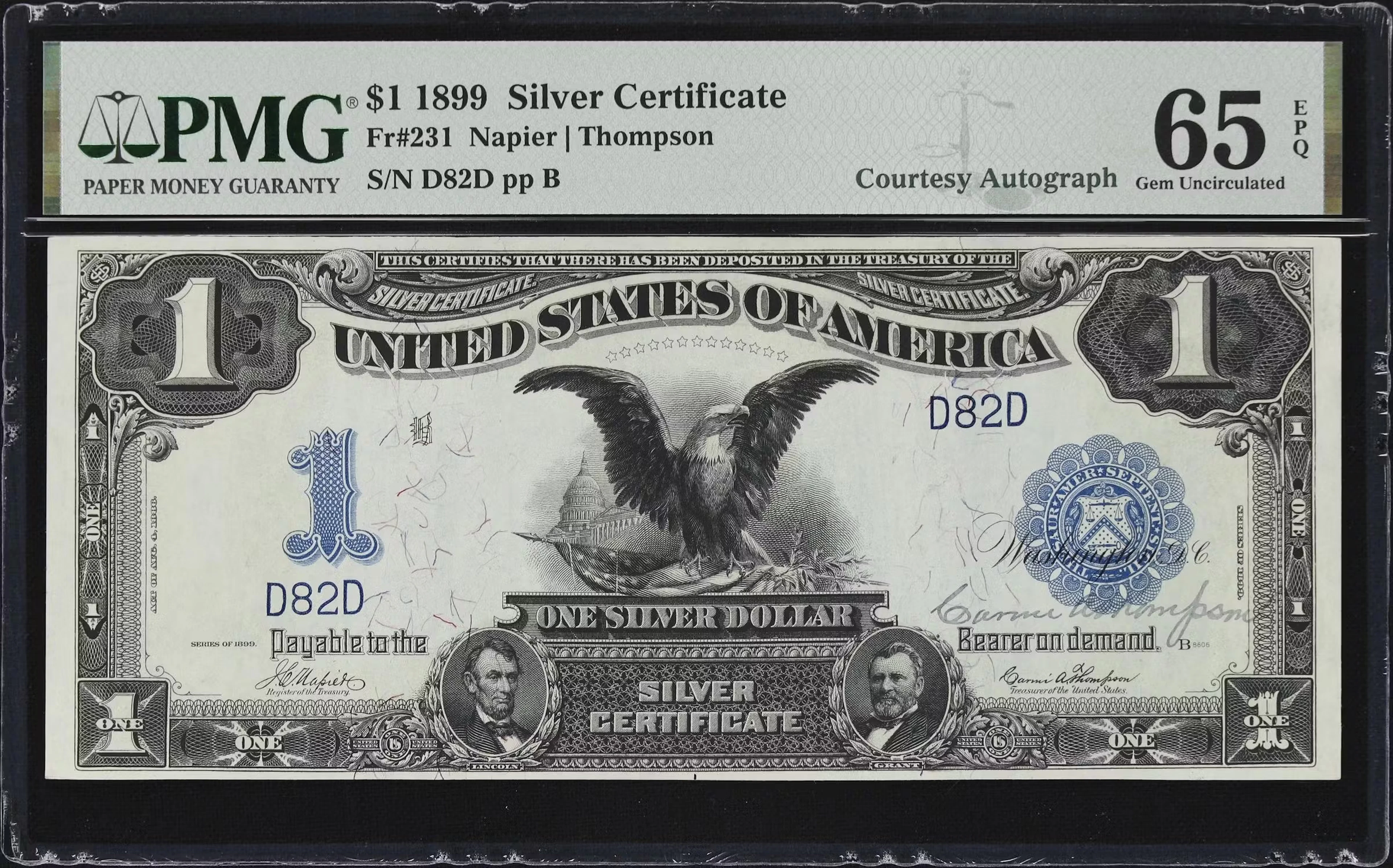 Fr. 231. 1899 $1 Silver Certificate. PMG Gem Uncirculated 65 EPQ.