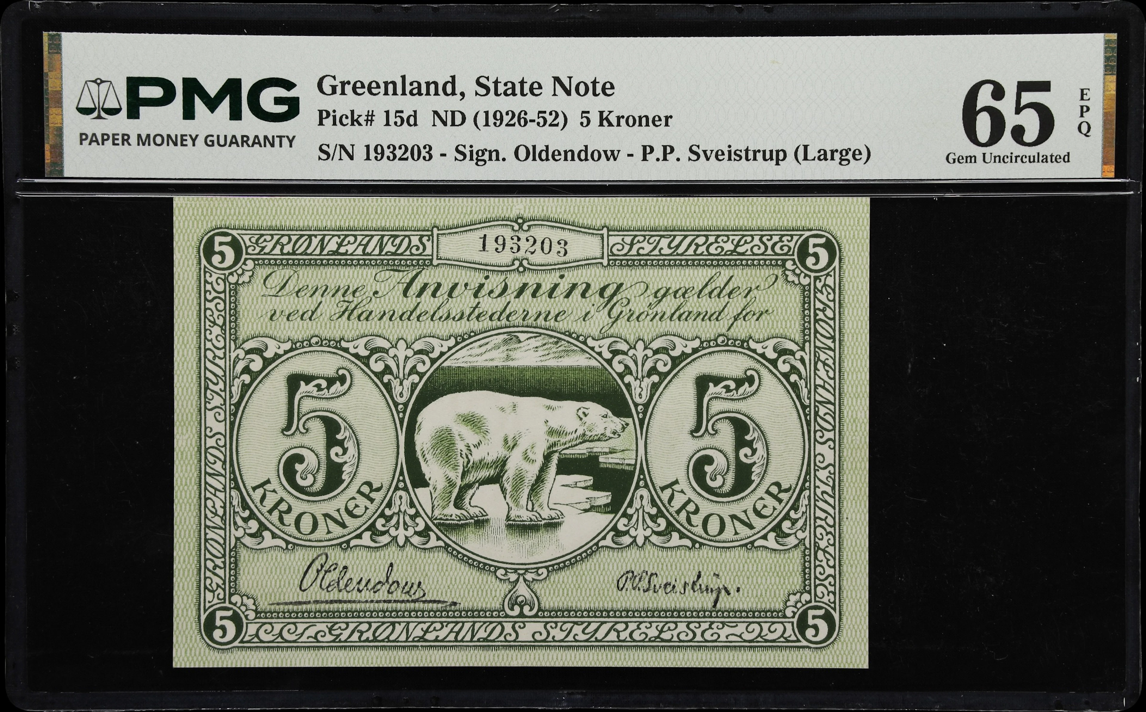 GREENLAND. Gronlands Styrelse. 5 Kroner, ND (1926-52). P-15d. PMG