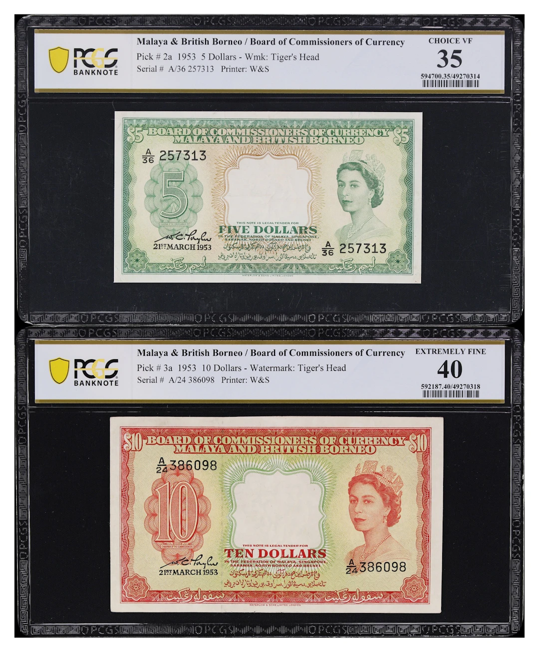 MALAYA AND BRITISH BORNEO. Lot of (2). Board of Commissioners of Currency.