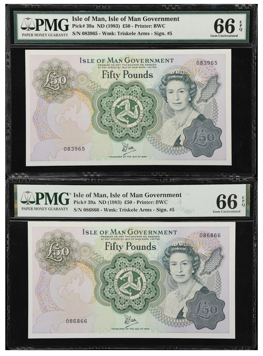 (◊) ISLE OF MAN. Lot of (2). Isle of Man Government. 50 Pounds, ND