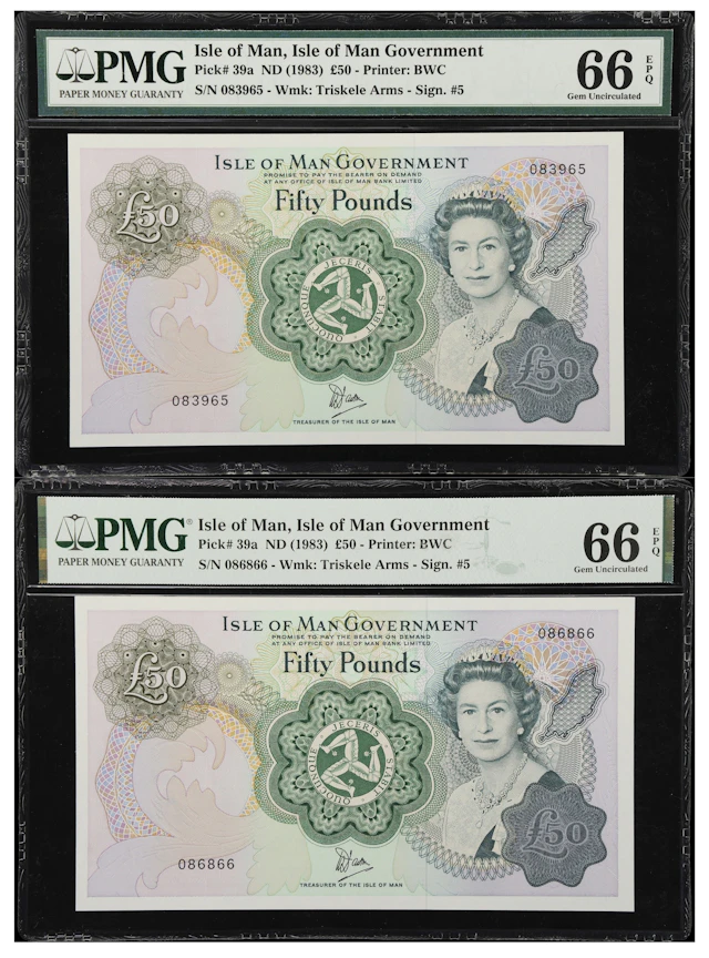 (◊) ISLE OF MAN. Lot of (2). Isle of Man Government. 50 Pounds, ND