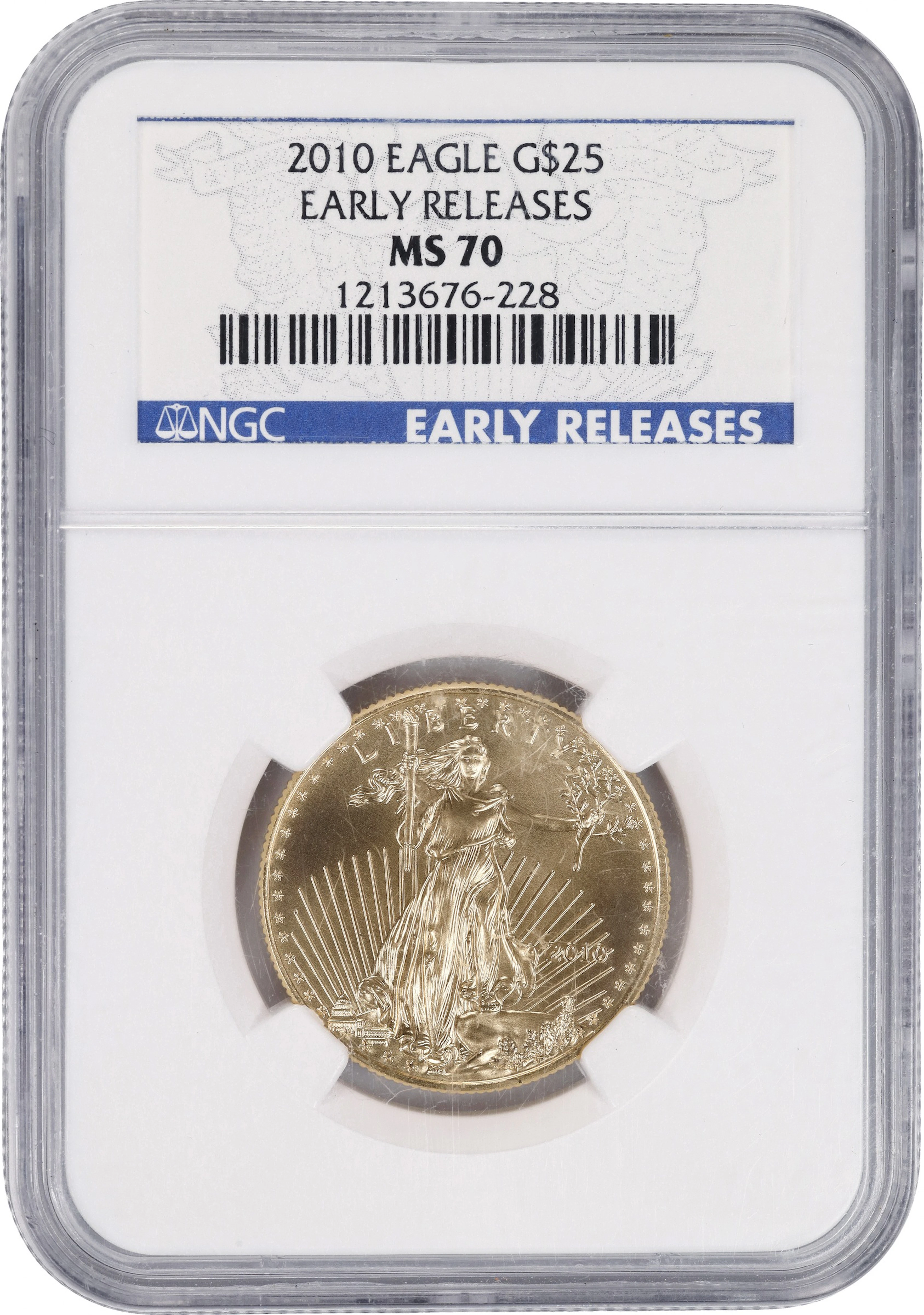 (0.5 oz, 15.552 g AGW). 2010 American Gold Eagle $25. MS-70 (NGC).