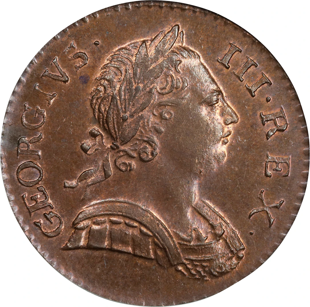 GREAT BRITAIN. 1/2 Penny, 1773. London Mint. George III. PCGS MS-64 Red Brown.