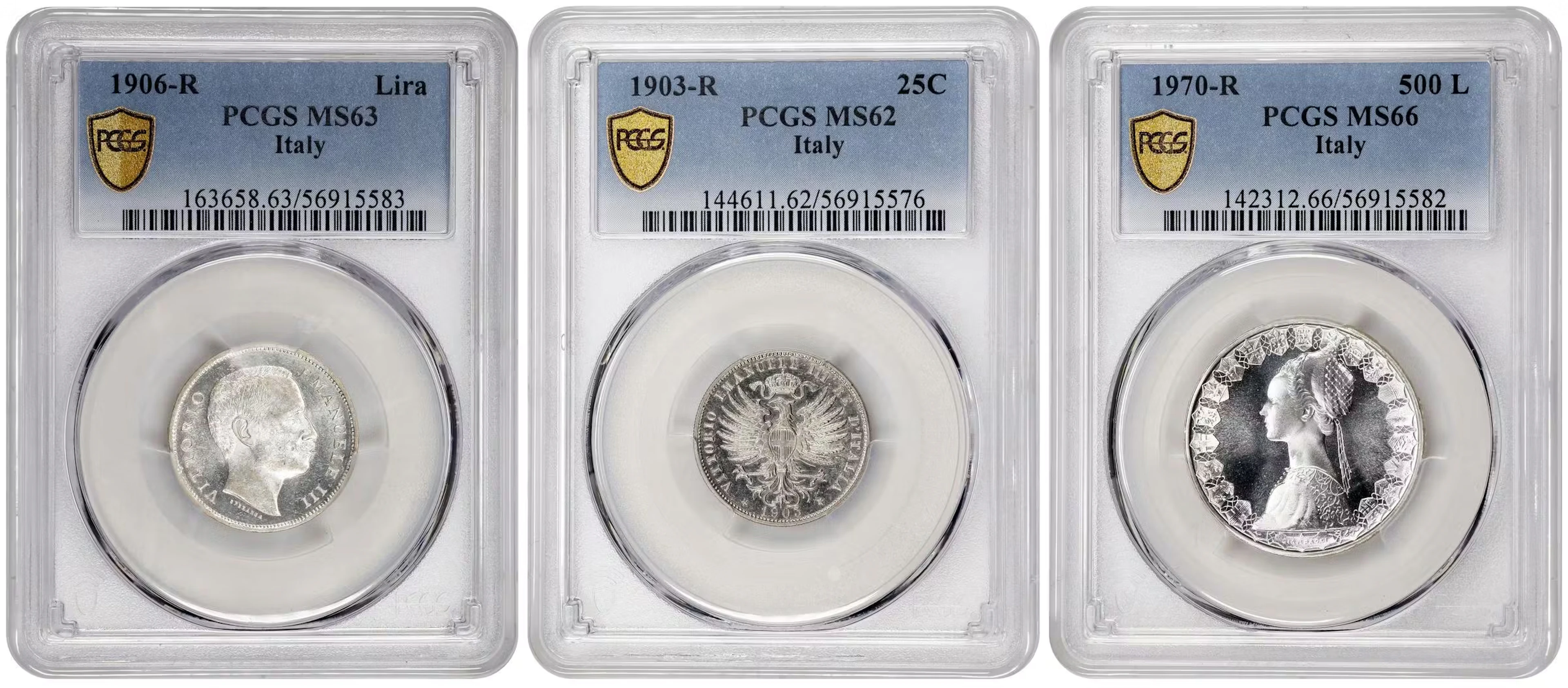 ITALY. Trio of Mixed Denominations (3 Pieces), 1903-70. Rome Mint.