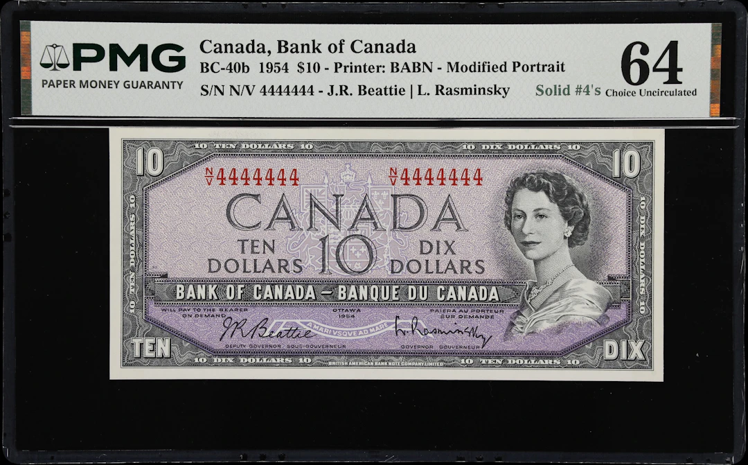 CANADA--FANCY SERIAL NUMBERS. Bank of Canada. 10 Dollars, 1954. BC-40b.
