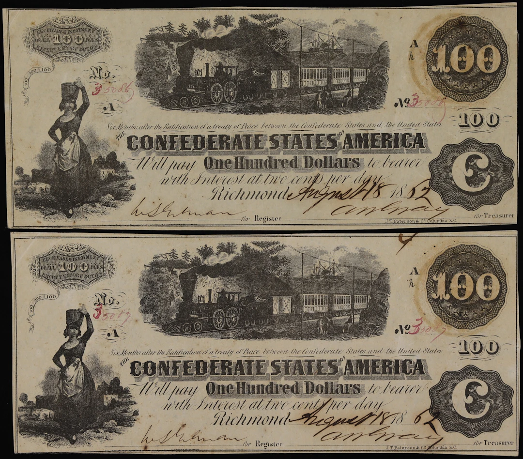 Lot of (2) T-40. Confederate Currency. 1862 $100. Extremely Fine to