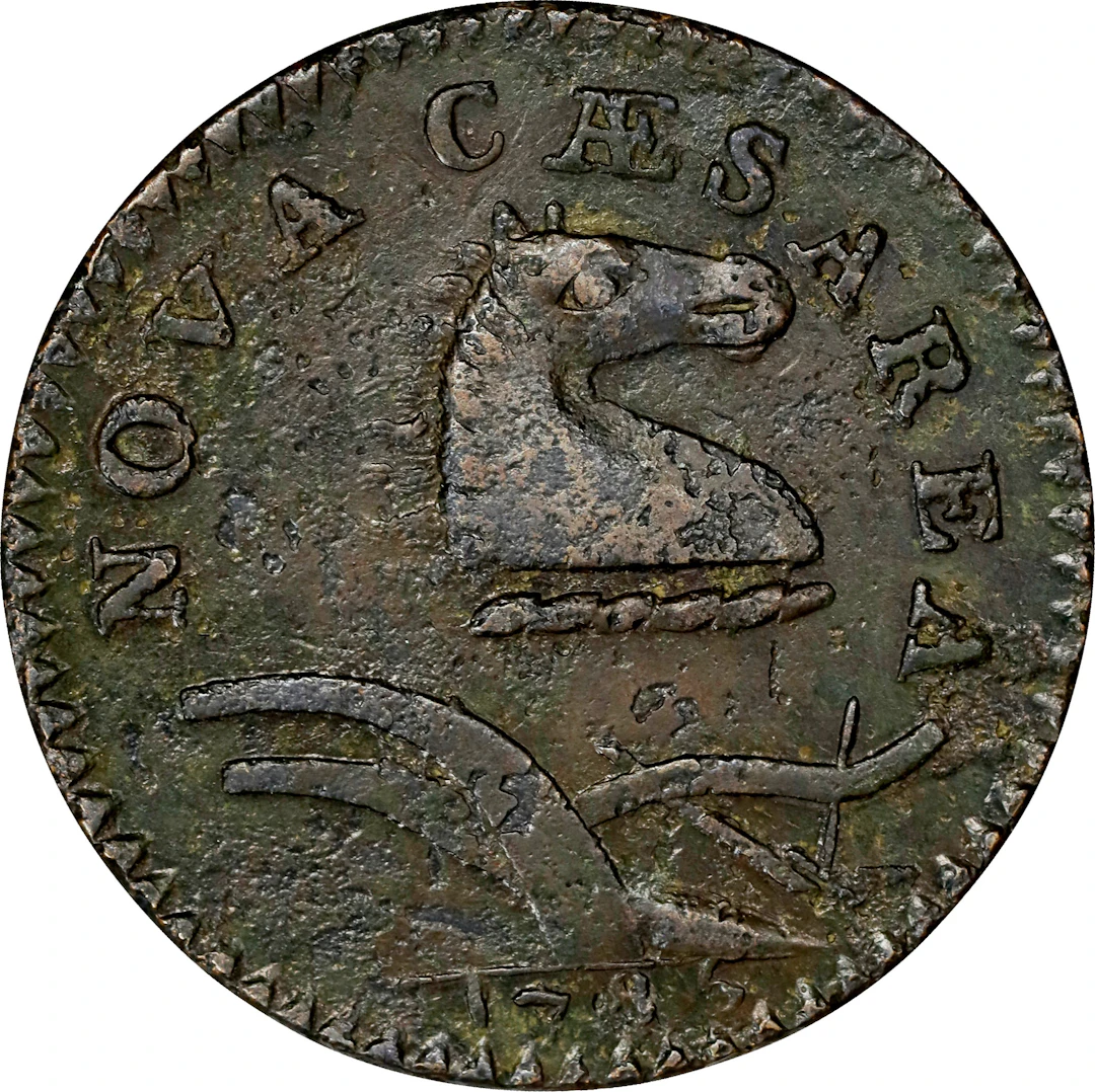 1786 New Jersey Copper. Maris 18-M, W-4890. Rarity-2. Curved Plow