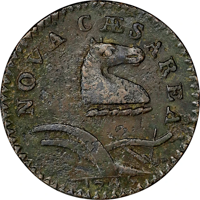 1786 New Jersey Copper. Maris 18-M, W-4890. Rarity-2. Curved Plow