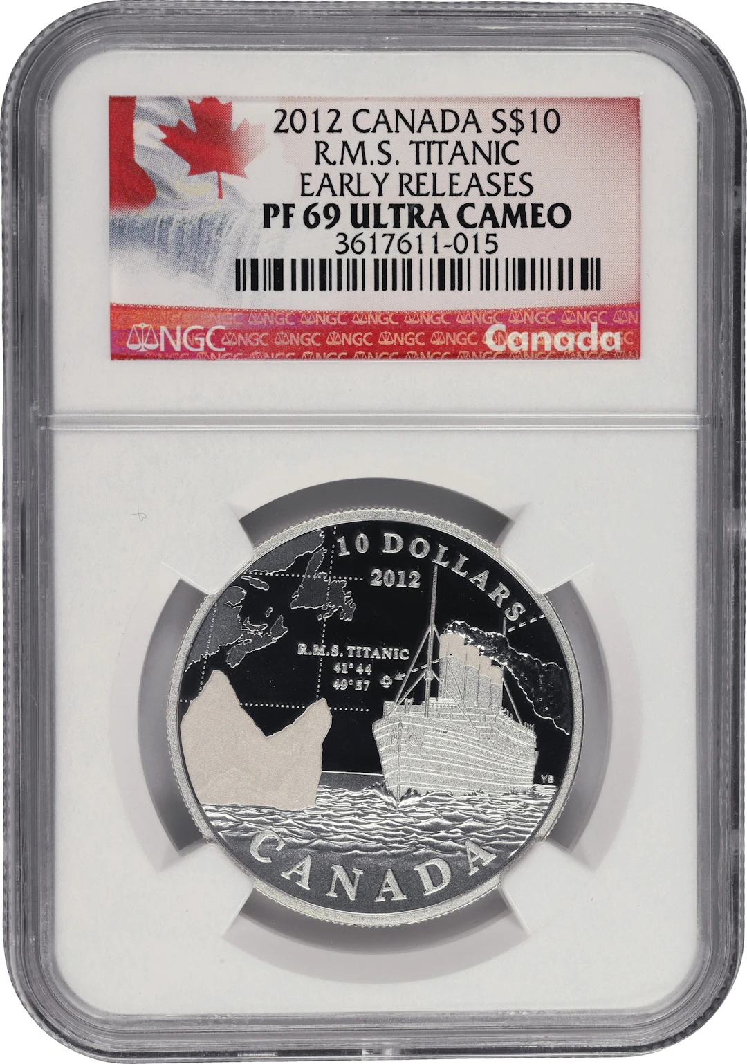 (0.51 oz, 15.863 g ASW). Canada. 2012 R.M.S. Titanic Silver $10. PF-69