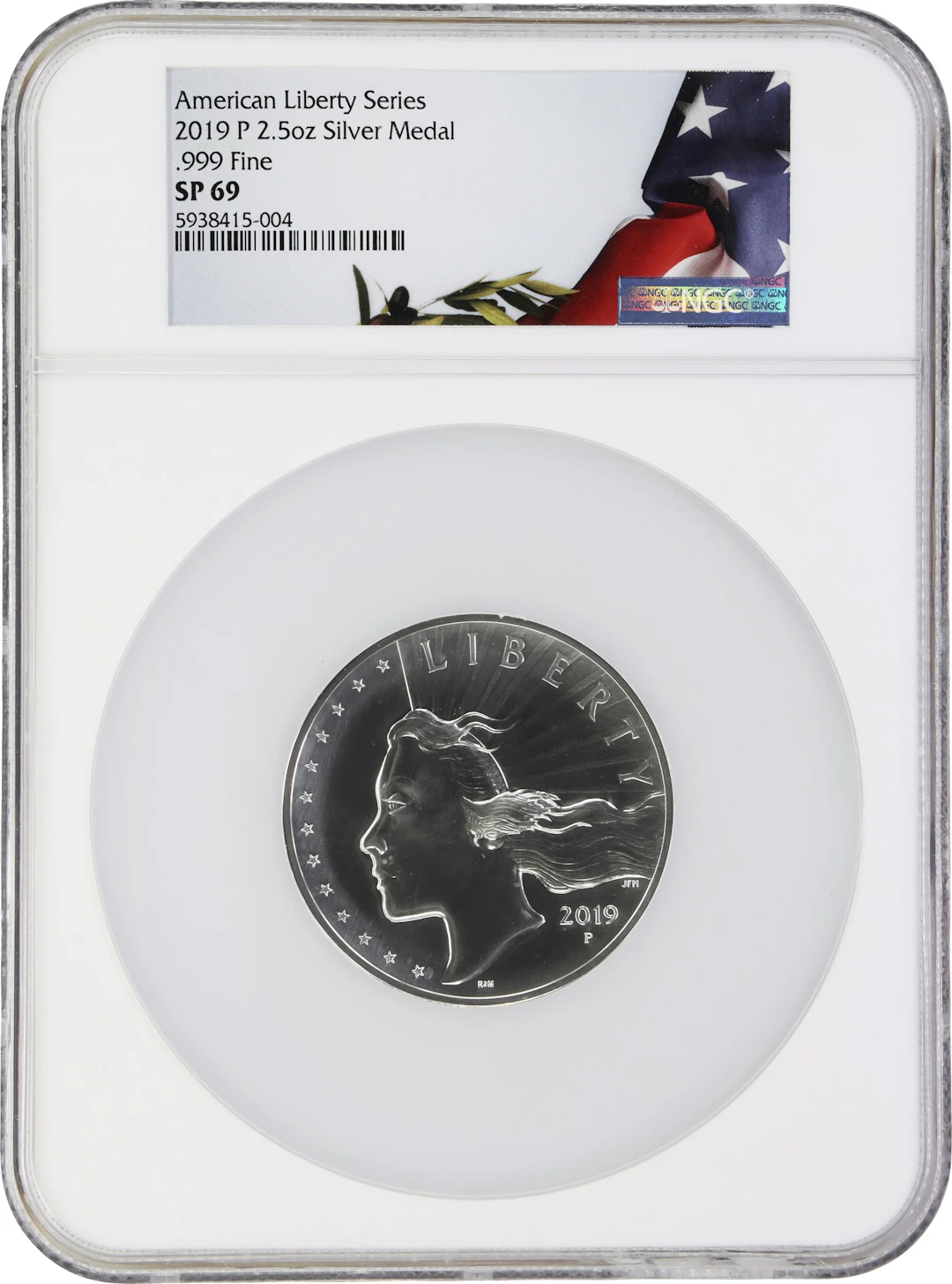 (2.5 oz, 77.76 g ASW). 2019-P American Liberty Silver Medal. SP-69 (NGC).