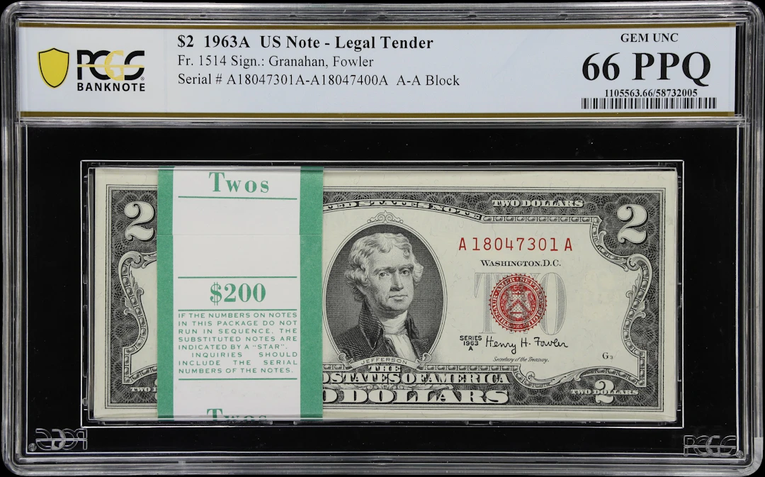 Original Pack of 100. Fr. 1514. 1963A $2 Legal Tender Notes. PCGS