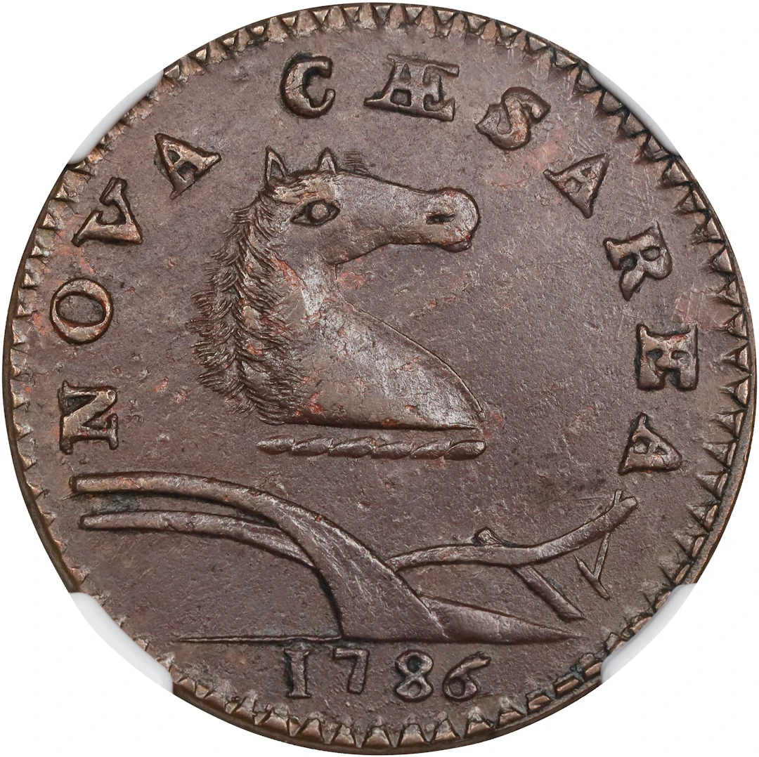 1786 New Jersey Copper. Maris 21-N, W-4910. Rarity-3. Curved Plow