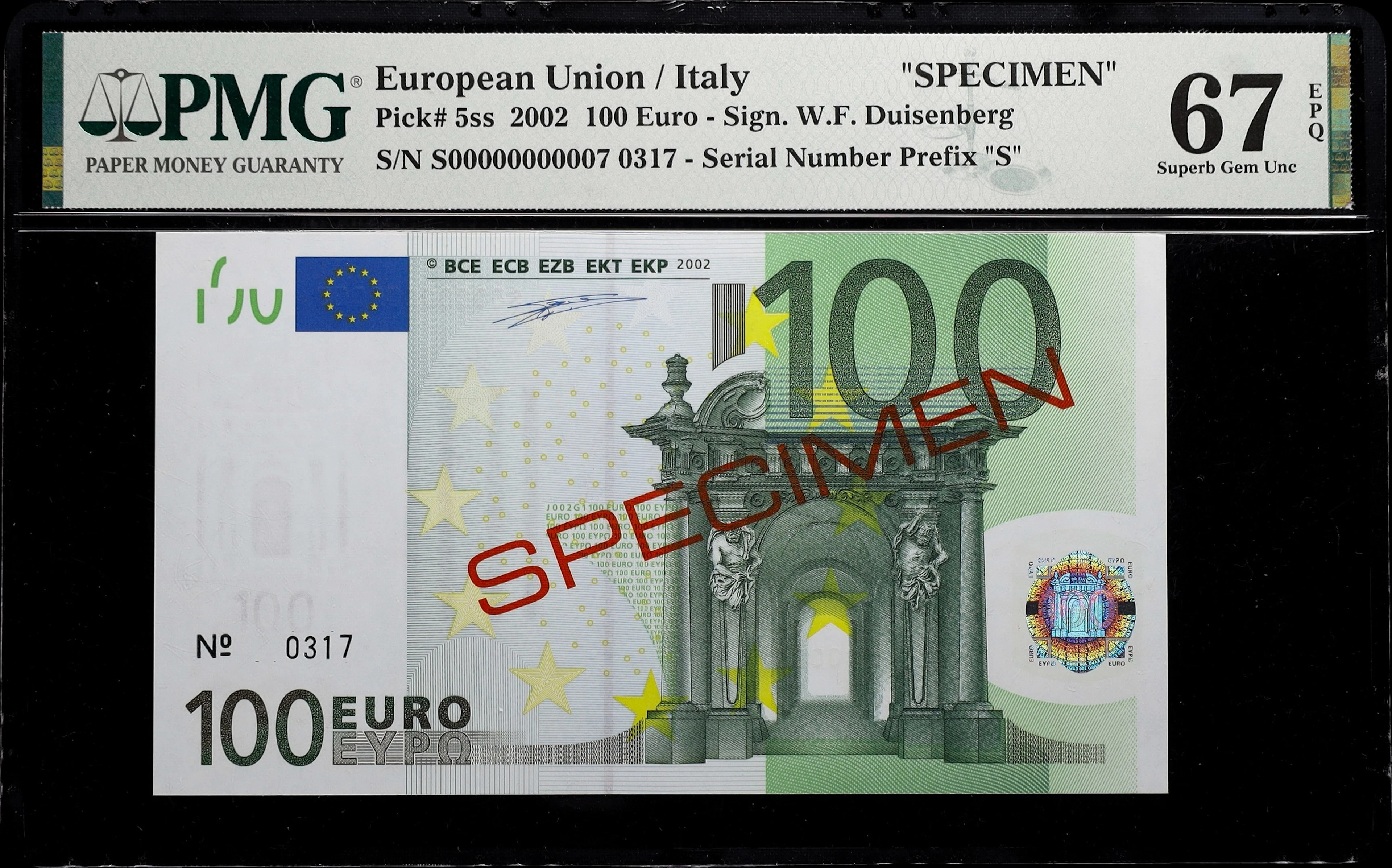 EUROPEAN UNION / ITALY. European Union. 100 Euro, 2002. P-5ss. Specimen.