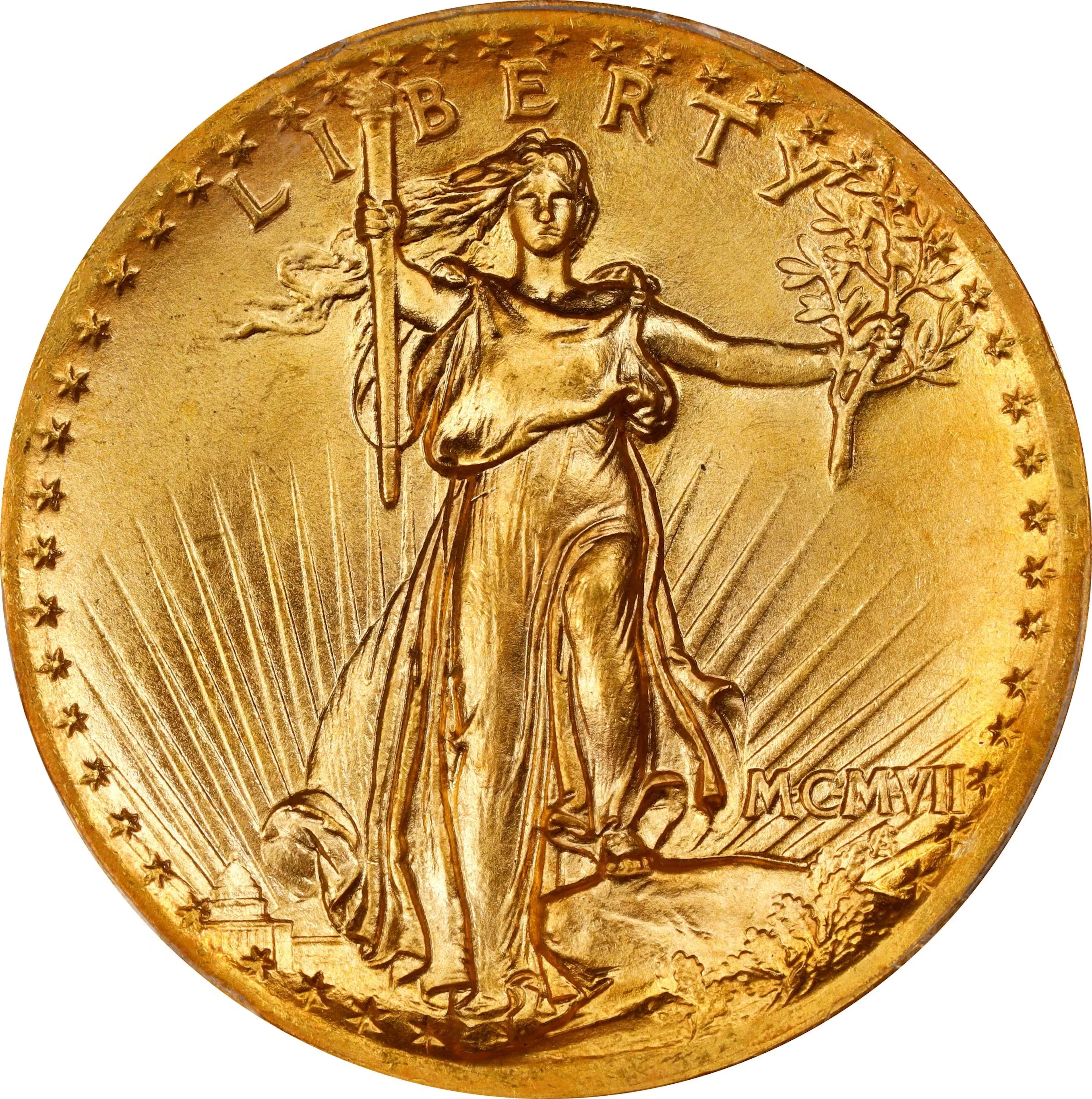 MCMVII (1907) Saint-Gaudens Double Eagle. High Relief. Wire Rim. MS-67
