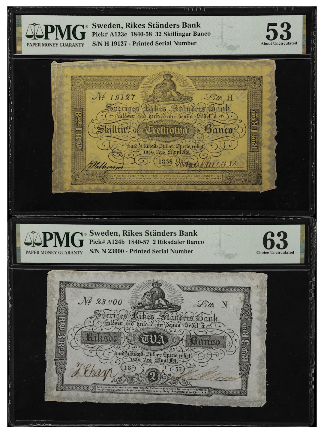 (◊) SWEDEN. Lot of (2). Rikes Standers Bank. 2 Riksdaler Banco & 32
