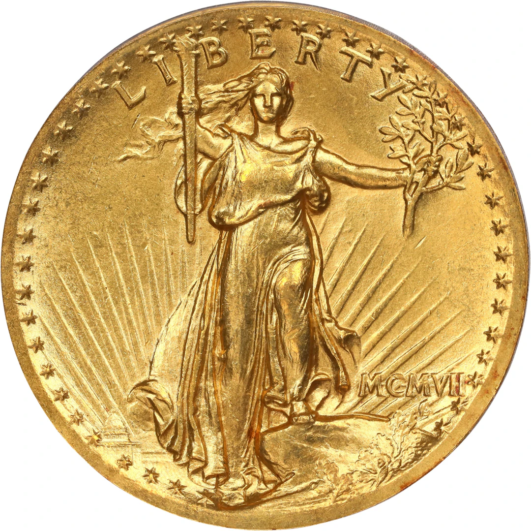 MCMVII (1907) Saint-Gaudens Double Eagle. High Relief. Wire Rim. MS-62