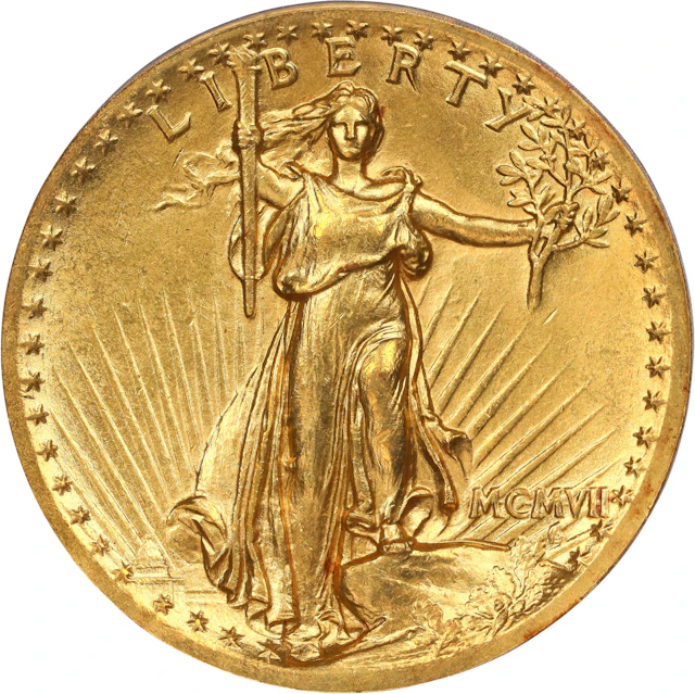 MCMVII (1907) Saint-Gaudens Double Eagle. High Relief. Wire Rim. MS-62
