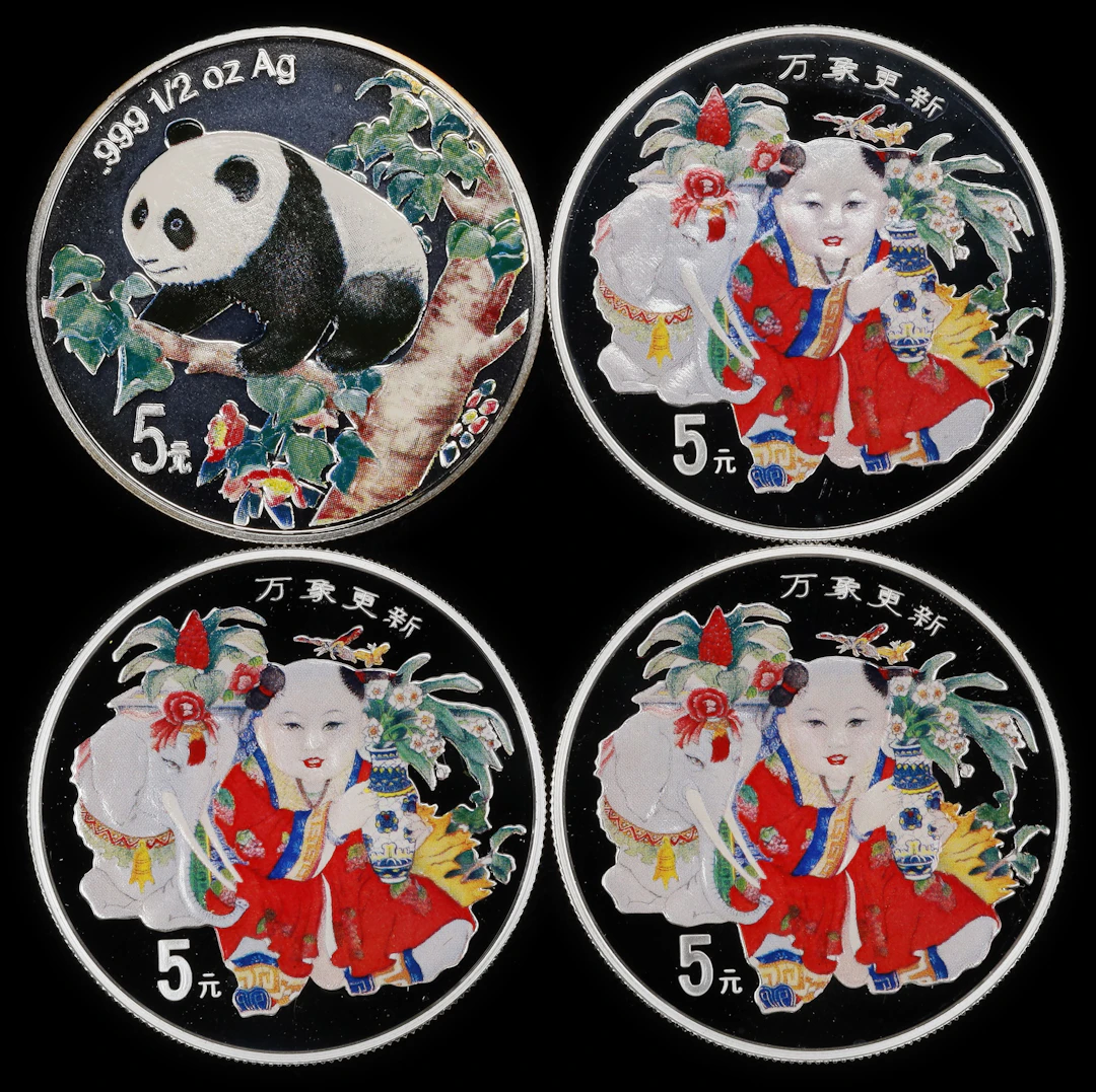 CHINA. Quartet of Colorized Silver 5 Yuan (4 Pieces), 1998. Average
