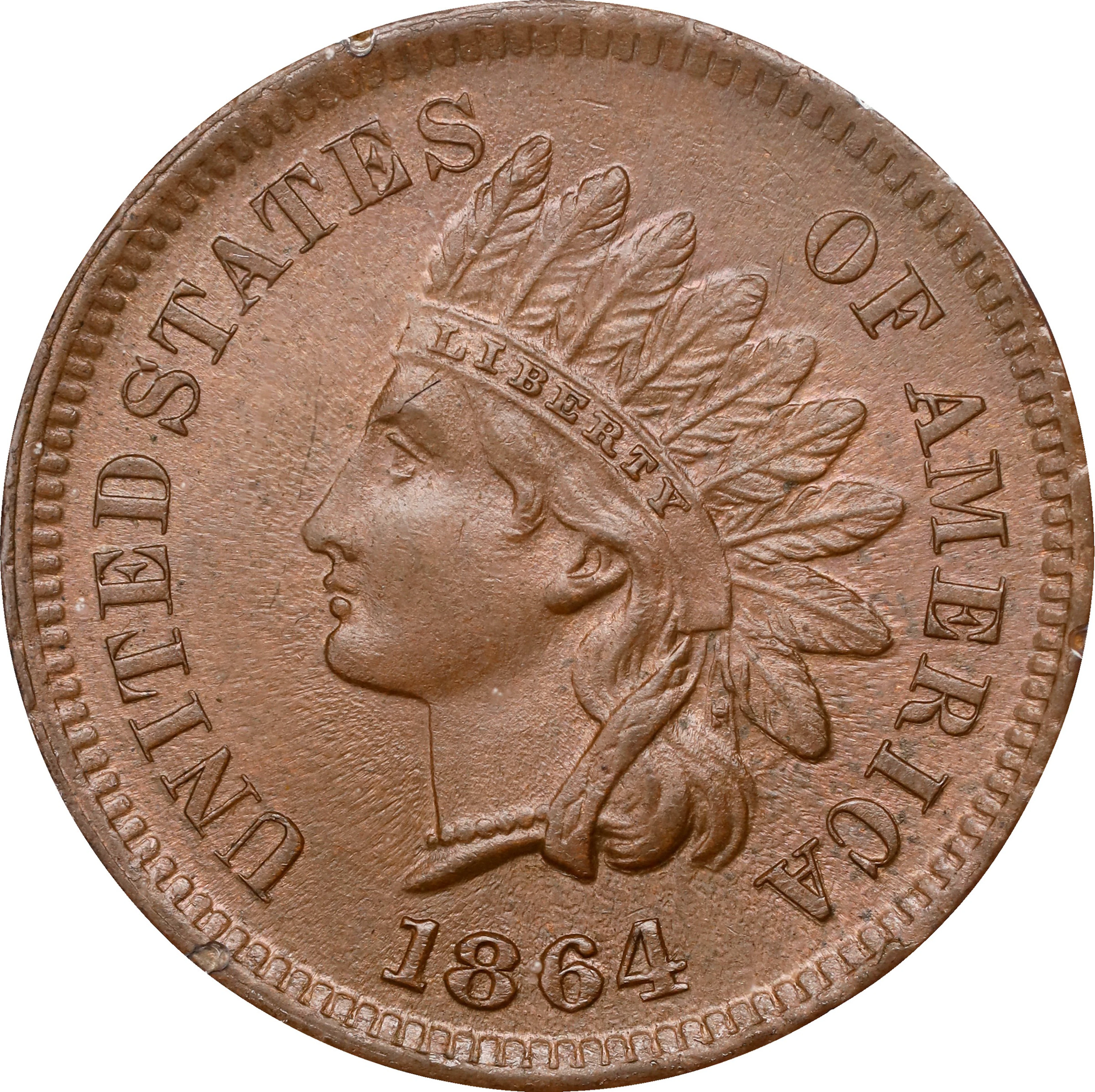 1864 Indian Cent. Bronze. L on Ribbon. MS-65 BN (PCGS). OGH Generation