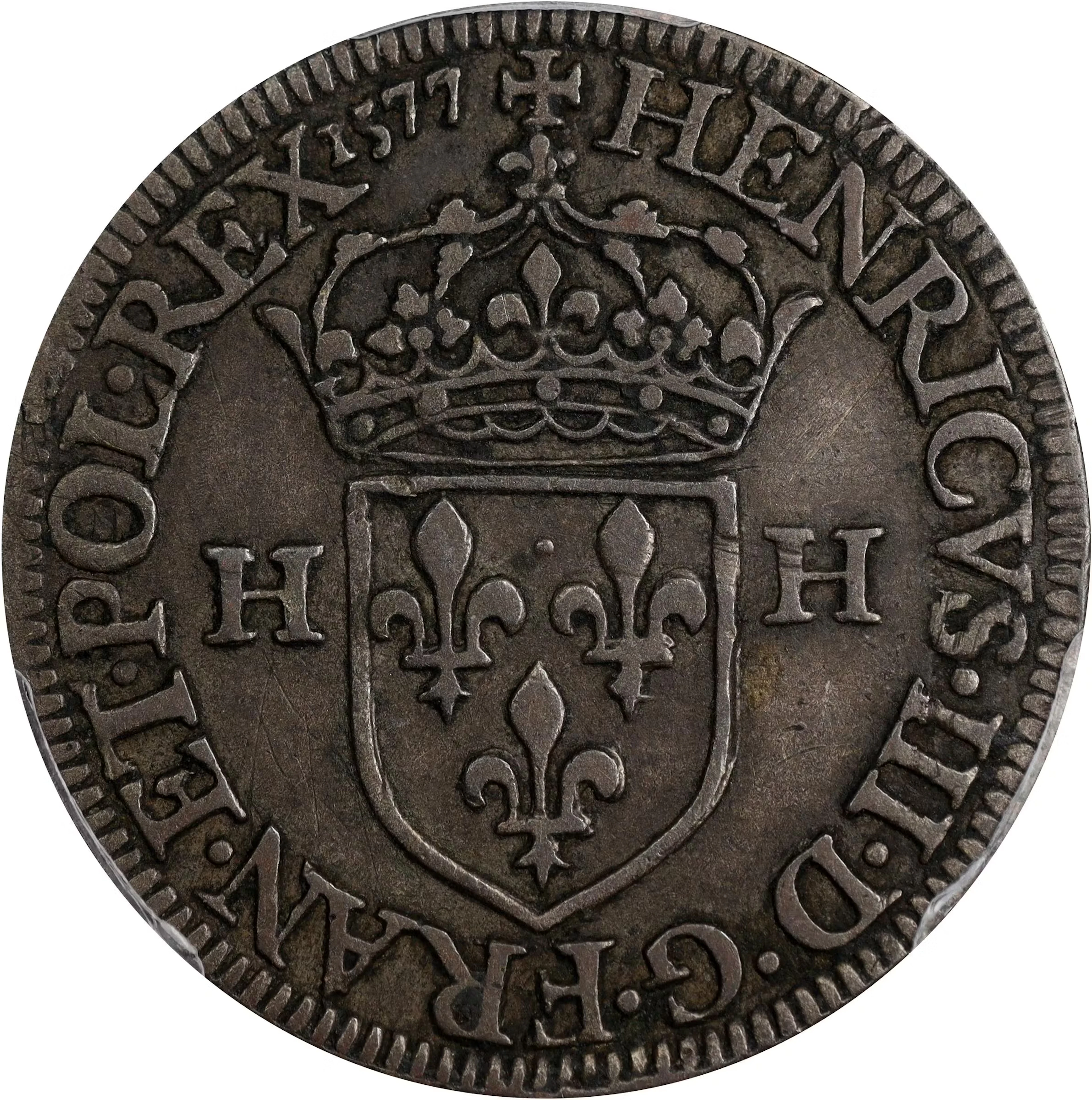 FRANCE. Douzain Piefort, 1577-A. Paris Mint. Henry III. PCGS EF-40.