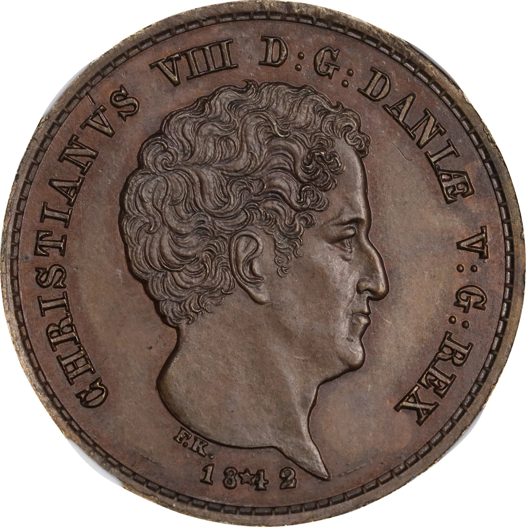 (◊) DENMARK. Copper Rigsbankskilling Pattern, 1842. Copenhagen Mint.