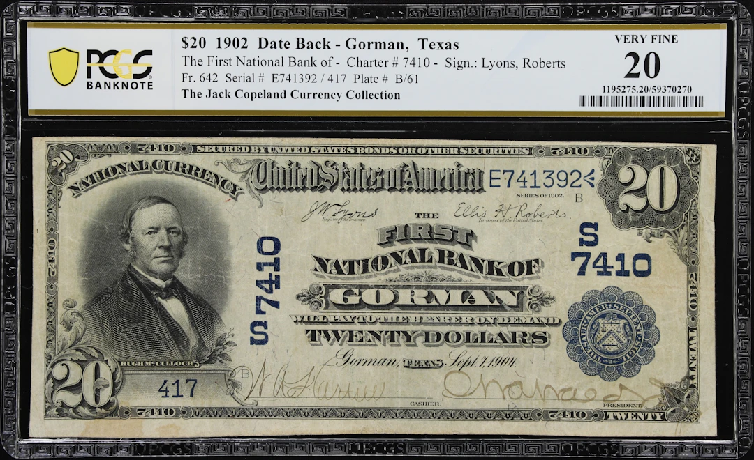 Gorman, Texas. $20 1902 Date Back. Fr. 642. First NB. Charter #7410.
