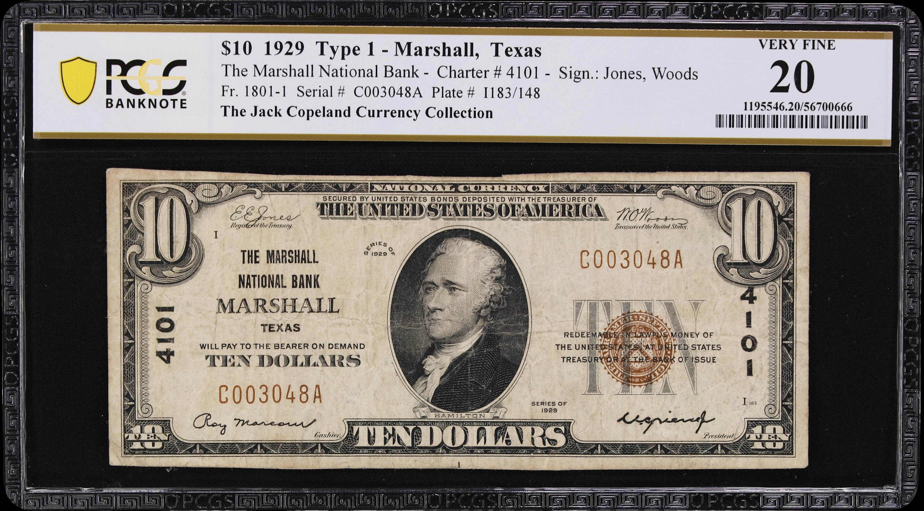 Marshall, Texas. $10 1929 Ty. 1. Fr. 1801-1. Marshall NB. Charter