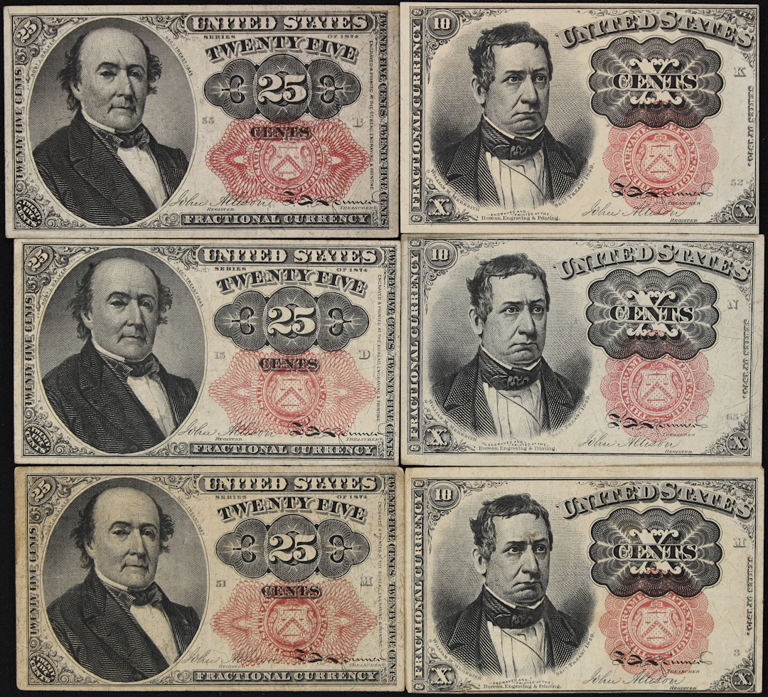 Lot of (6) Mixed Friedbergs. 10 Cents & 25 Cents. Fifth Issue. Very