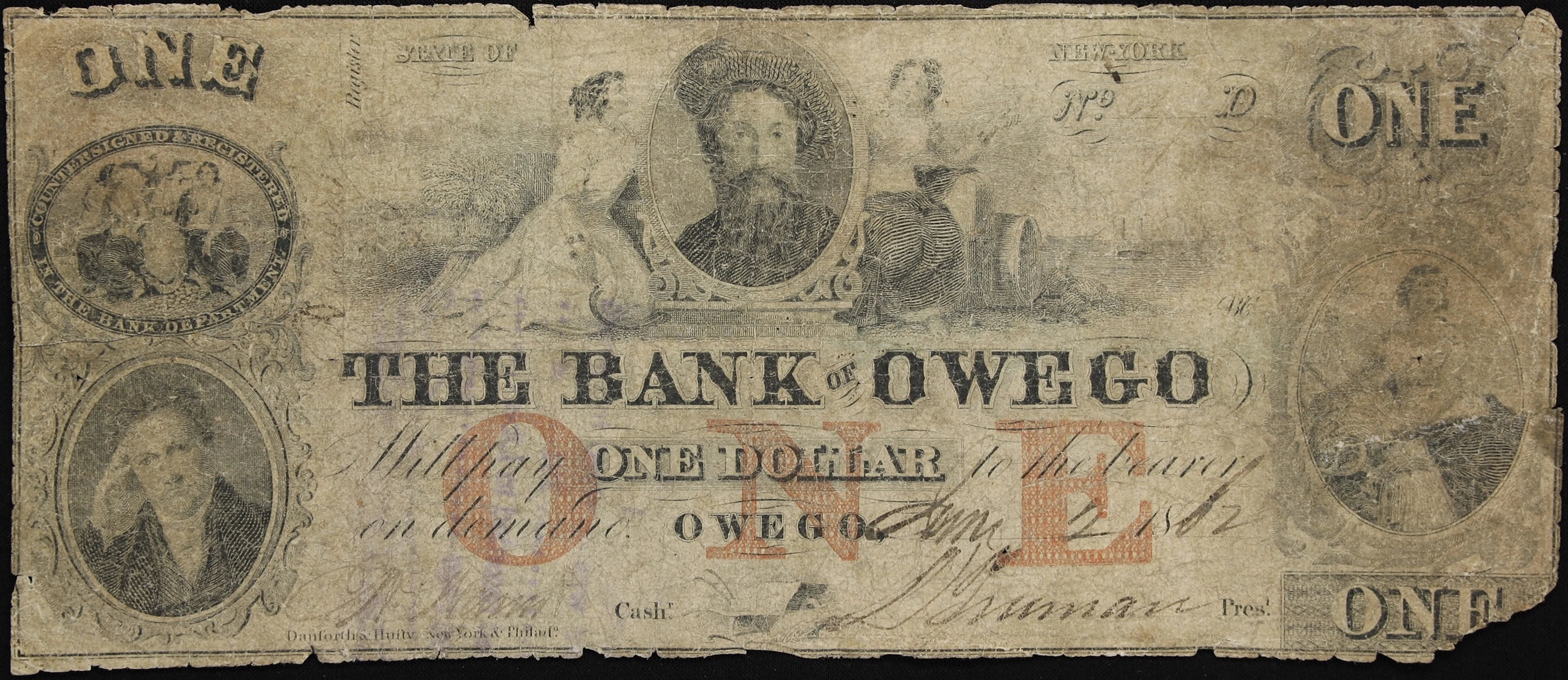 Owego, New York. Bank of Owego. 1862 $1. Very Good.
