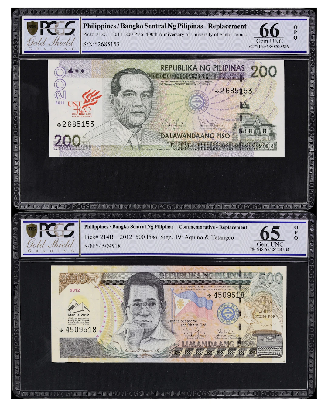 PHILIPPINES. Lot of (2). Bangko Sentral ng Pilipinas. 200 & 500 Piso