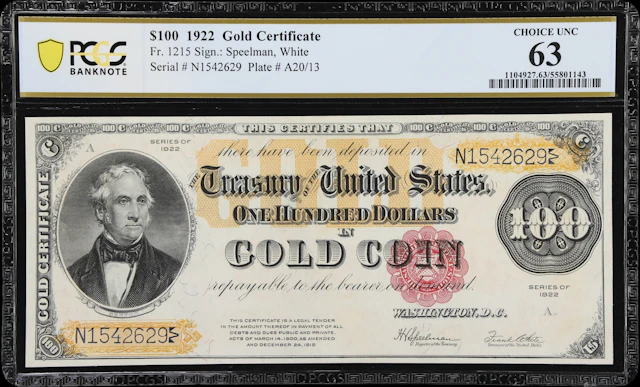 Fr. 1215. 1922 $100 Gold Certificate. PCGS Banknote Choice Uncirculated 63.