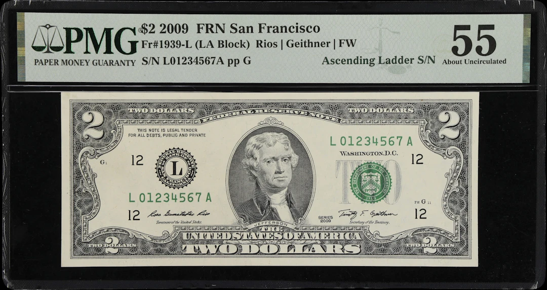 Fr. 1939-L. 2009 $2 Federal Reserve Note. San Francisco. PMG About