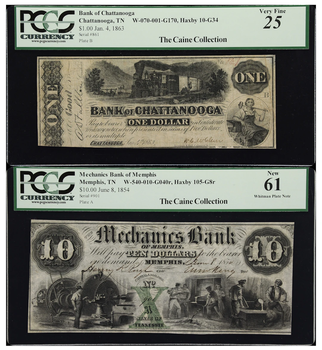 Lot of (2) Chattanooga & Memphis, Tennessee. Bank of Chattanooga &