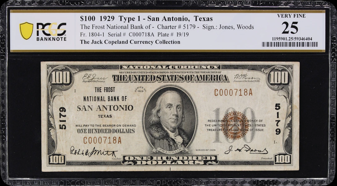 San Antonio, Texas. $100 1929 Ty. 1. Fr. 1804-1. Frost NB. Charter