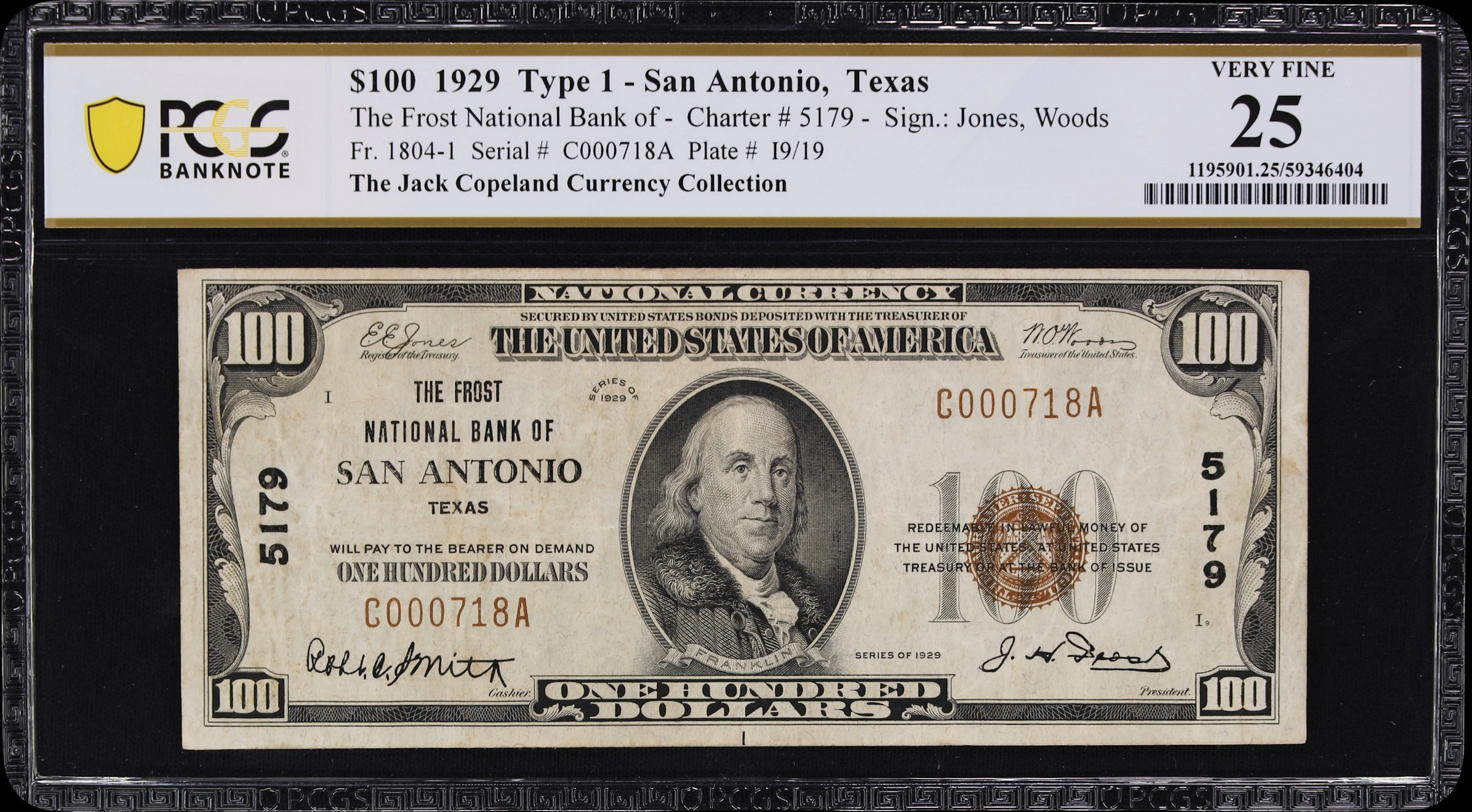 San Antonio, Texas. $100 1929 Ty. 1. Fr. 1804-1. Frost NB. Charter