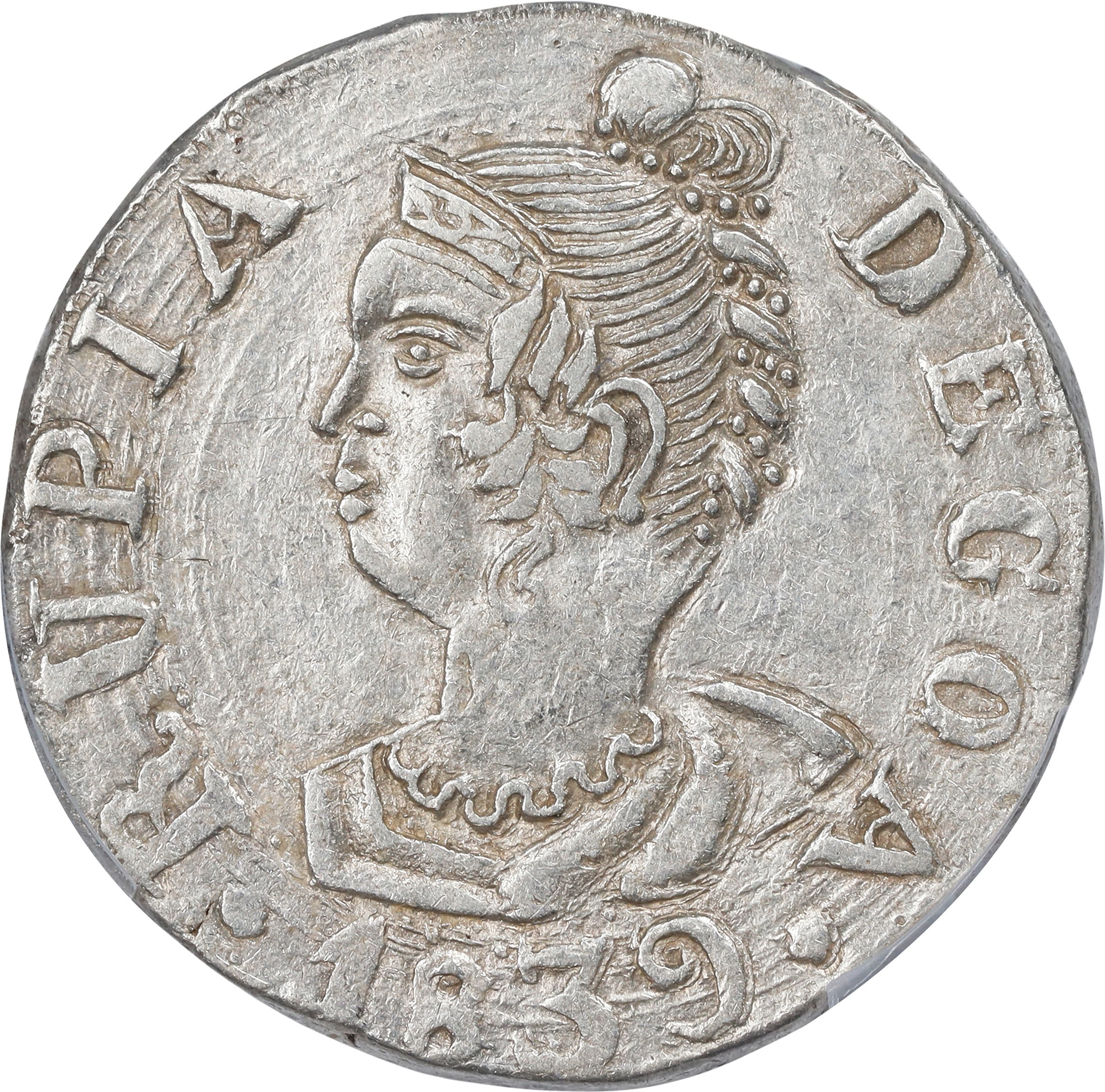 INDIA. Portuguese India. Goa. Rupia, 1839. Goa Mint. Maria II. PCGS AU-55.