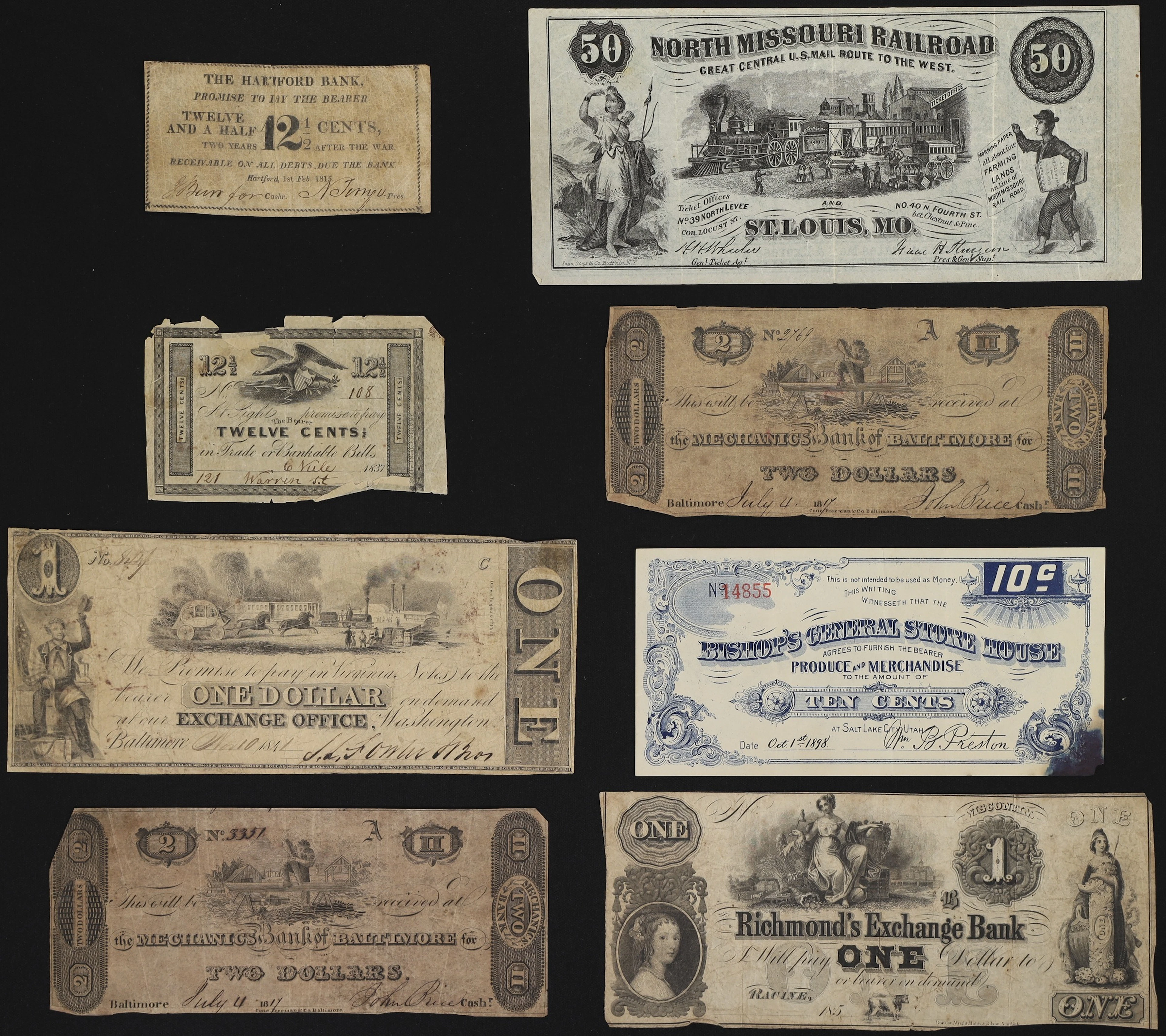 Lot of (7) Connecticut, Maryland, Missouri, Utah, & Wisconsin Obsoletes.