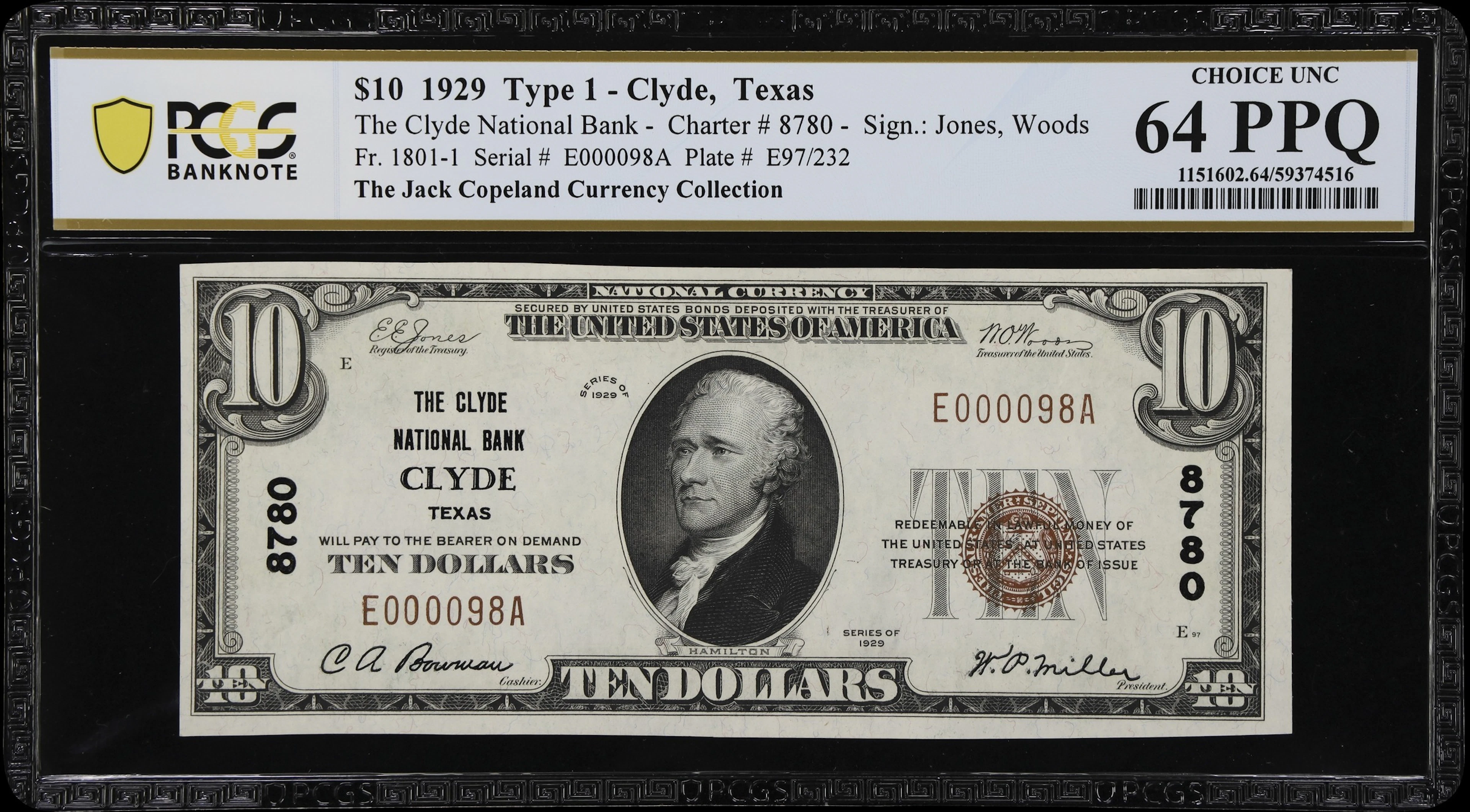 Clyde, Texas. $10 1929 Ty. 1. Fr. 1801-1. Clyde NB. Charter #8780.