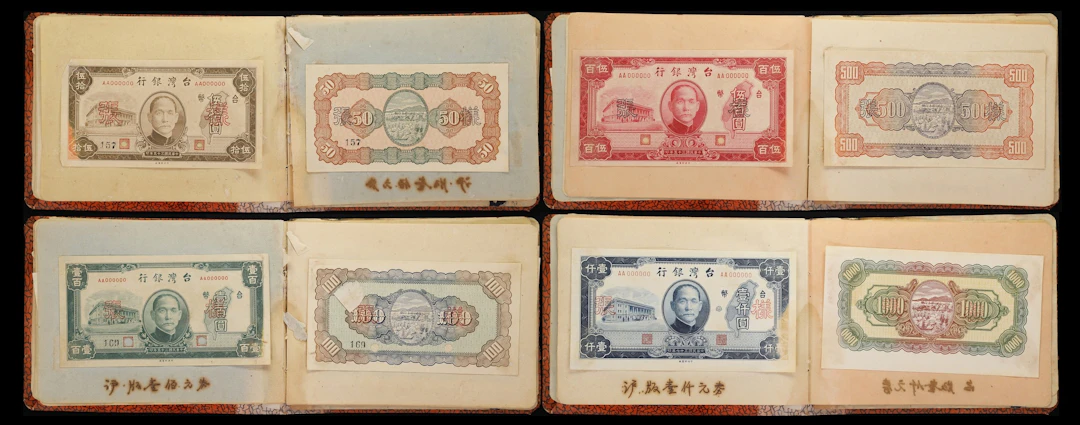 (t) CHINA--TAIWAN. Lot of (16). Bank of Taiwan. 50, 100, 500, 1000