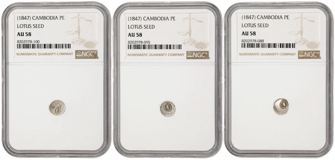 CAMBODIA. Trio of Pe (3 Pieces), ND (1847). Ang Duong. All NGC AU-58.