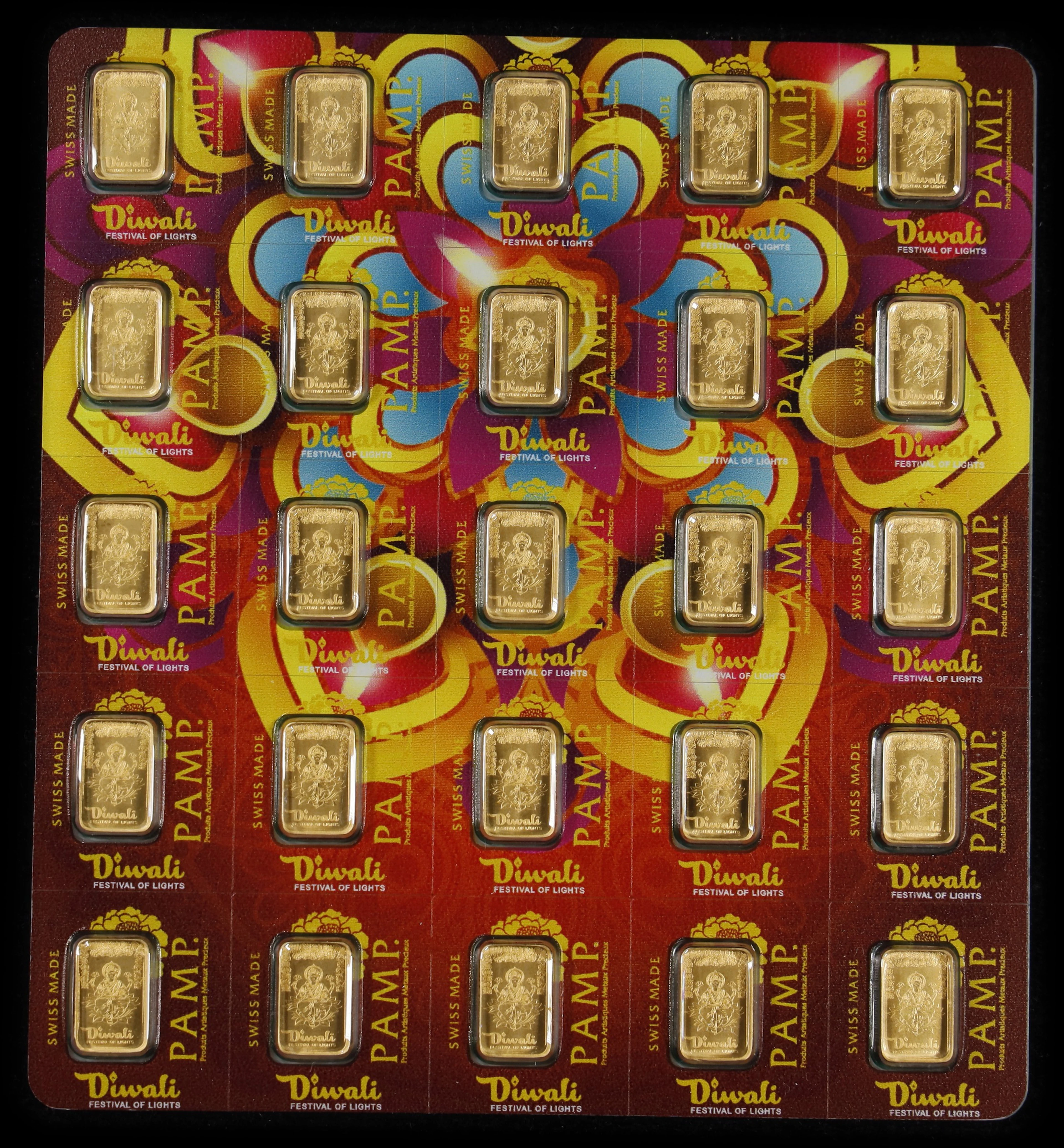 (0.804 oz, 25 g AGW). PAMP Diwali Festival of Lights 25 gram Gold Bar Set.